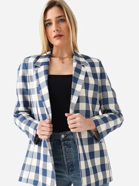 HUNTER BELL Blue and White Gingham Blazer